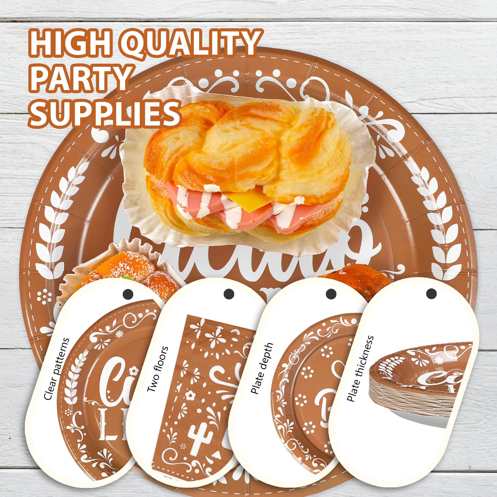 96 Pcs Brown Mexican Baby Shower Party Plates and Napkins - Grencian