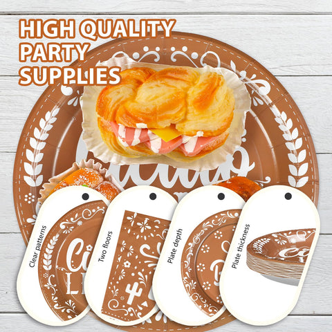 96 Pcs Brown Mexican Baby Shower Party Plates and Napkins - Grencian
