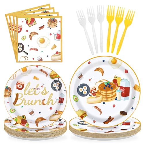 96 Pcs Brunch Party Plates and Napkins - Grencian