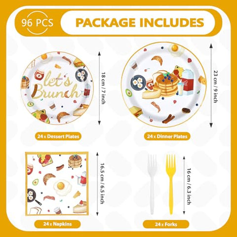 96 Pcs Brunch Party Plates and Napkins - Grencian