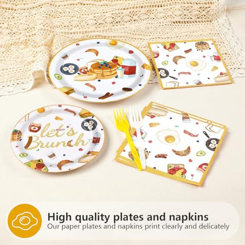 96 Pcs Brunch Party Plates and Napkins - Grencian