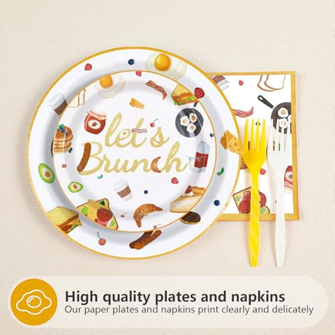 96 Pcs Brunch Party Plates and Napkins - Grencian