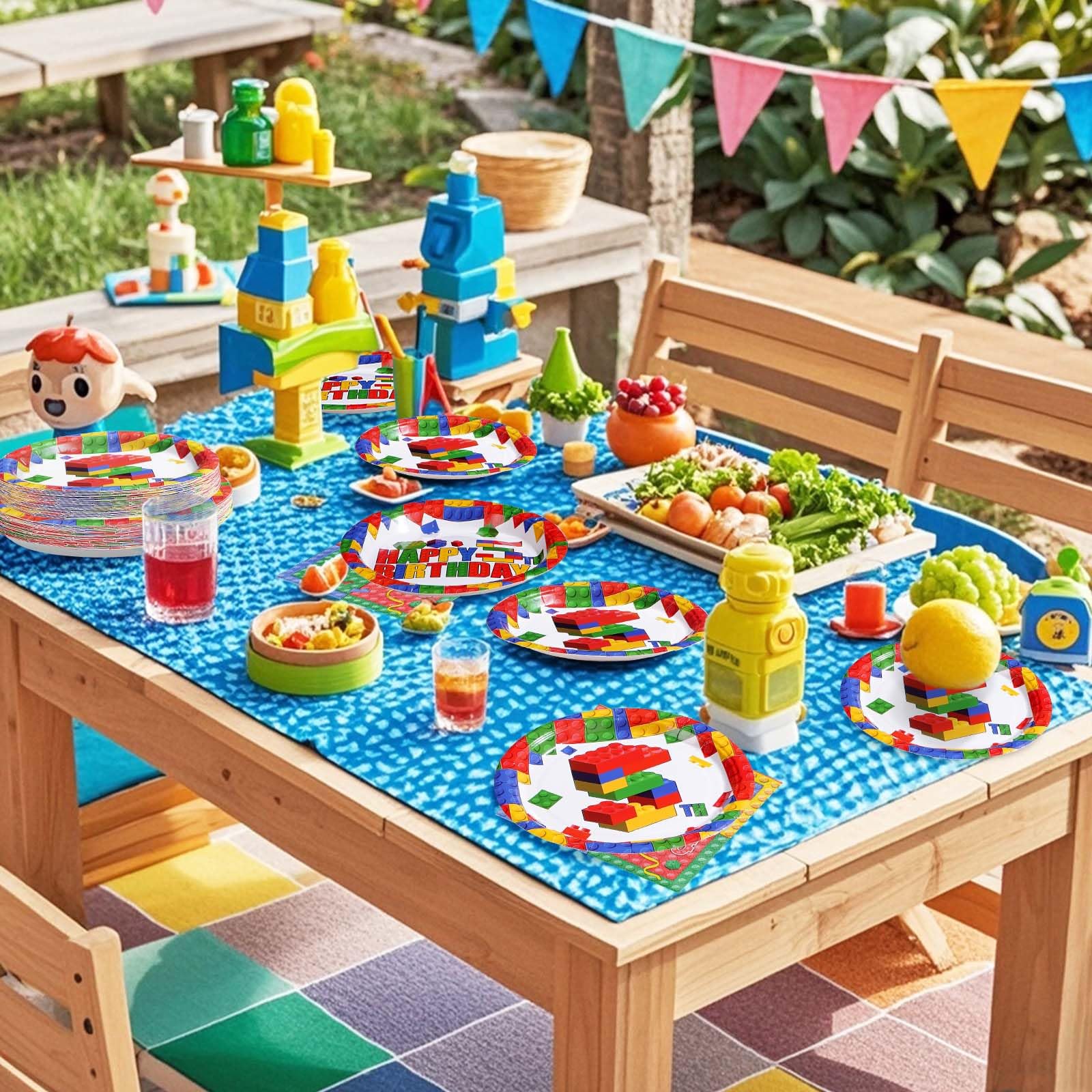 96 Pcs Building Block 5th Birthday Party Plates and Napkins - Grencian