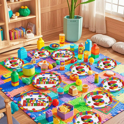 96 Pcs Building Block 5th Birthday Party Plates and Napkins - Grencian