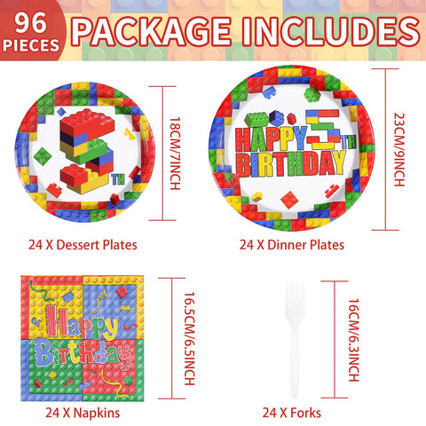 96 Pcs Building Block 5th Birthday Party Plates and Napkins - Grencian