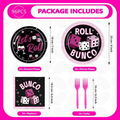 96 Pcs Bunco Party Plates and Napkins - Grencian