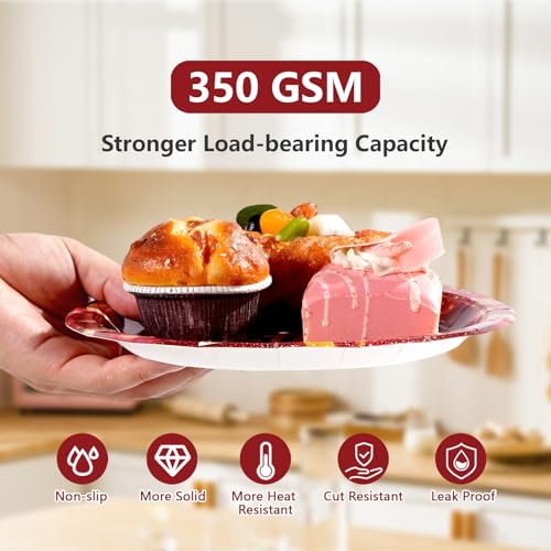 96 Pcs Burgundy Gold Birthday Party Plates and Napkins - Grencian