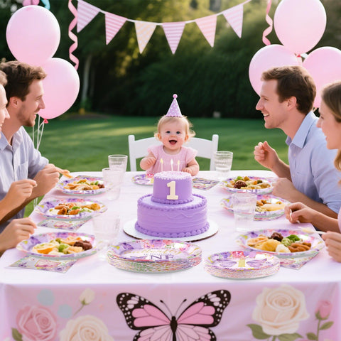 96 Pcs Butterfly 1st Birthday Party Plates and Napkins - Grencian