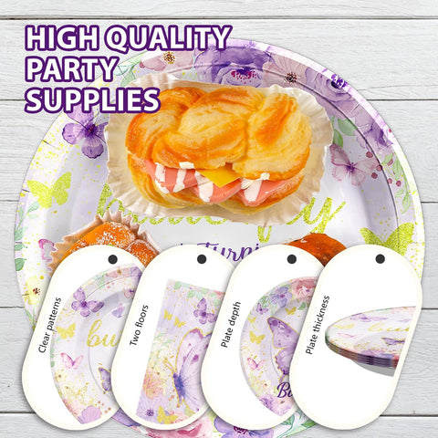 96 Pcs Butterfly 1st Birthday Party Plates and Napkins - Grencian