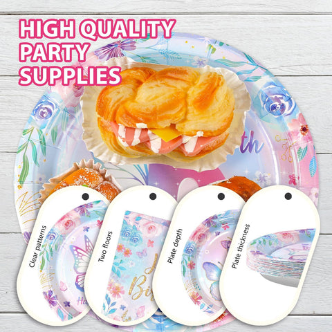 96 Pcs Butterfly 6th Birthday Party Plates and Napkins - Grencian