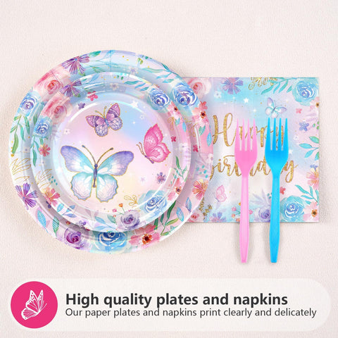 96 Pcs Butterfly 6th Birthday Party Plates and Napkins - Grencian