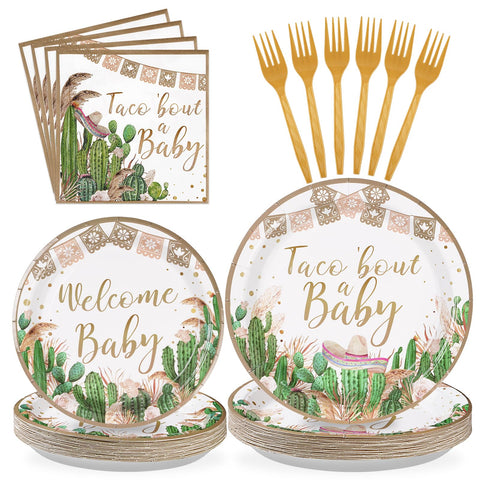 96 Pcs Cactus Baby Shower Party Plates and Napkins - Grencian