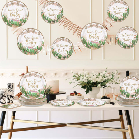 96 Pcs Cactus Baby Shower Party Plates and Napkins - Grencian