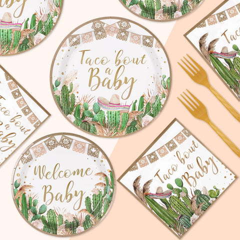 96 Pcs Cactus Baby Shower Party Plates and Napkins - Grencian