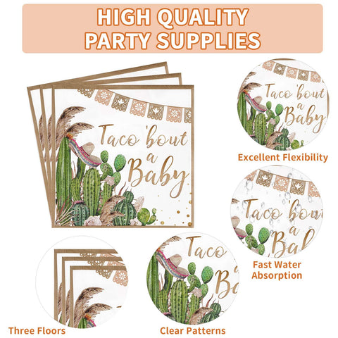 96 Pcs Cactus Baby Shower Party Plates and Napkins - Grencian