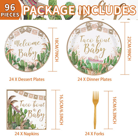 96 Pcs Cactus Baby Shower Party Plates and Napkins - Grencian