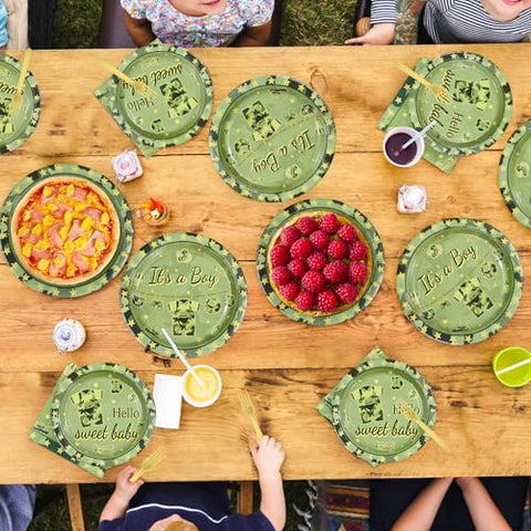 96 Pcs Camo Baby Shower Party Plates and Napkins - Grencian