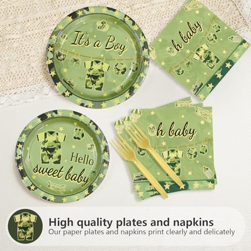 96 Pcs Camo Baby Shower Party Plates and Napkins - Grencian