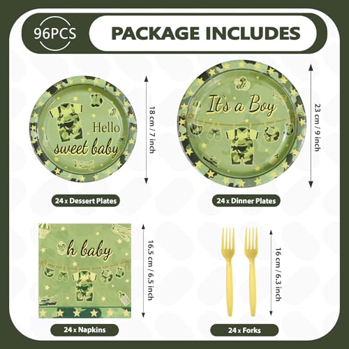 96 Pcs Camo Baby Shower Party Plates and Napkins - Grencian