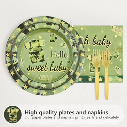 96 Pcs Camo Baby Shower Party Plates and Napkins - Grencian