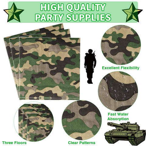96 Pcs Camo Birthday Party Plates and Napkins - Grencian