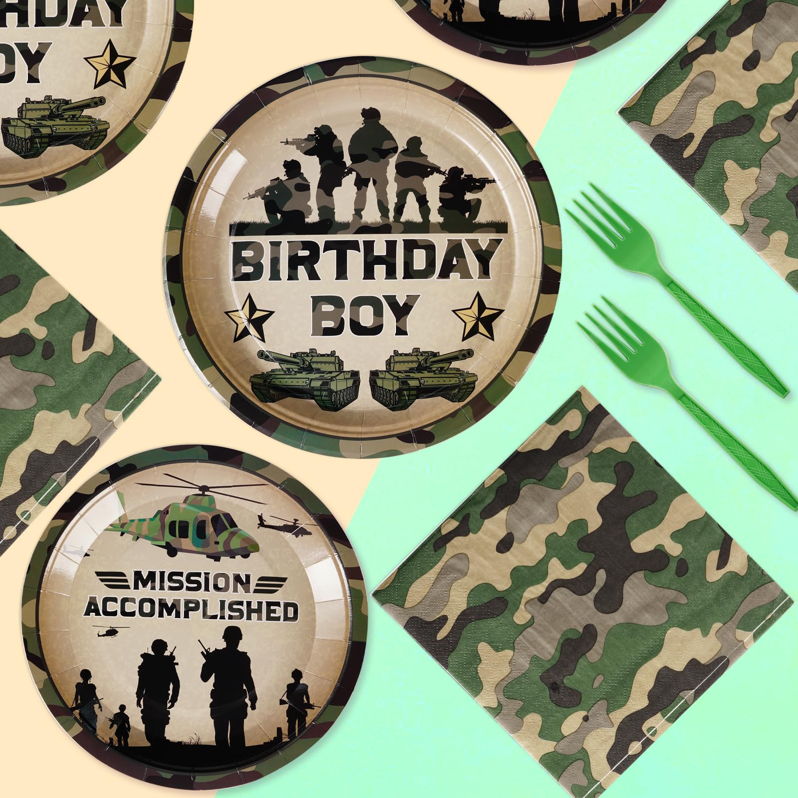96 Pcs Camo Birthday Party Plates and Napkins - Grencian