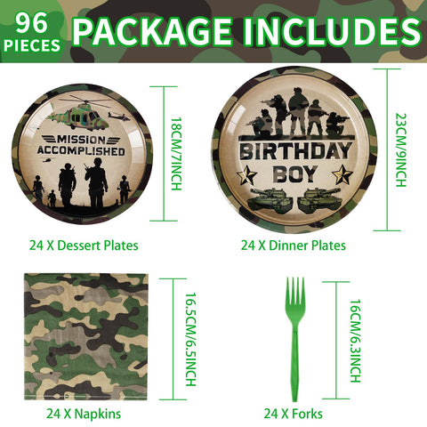 96 Pcs Camo Birthday Party Plates and Napkins - Grencian