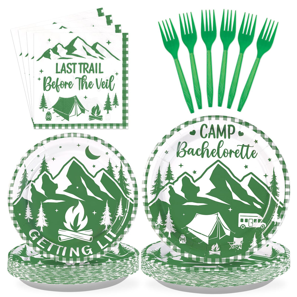 96 Pcs Camp Bachelorette Party Plates and Napkins - Grencian
