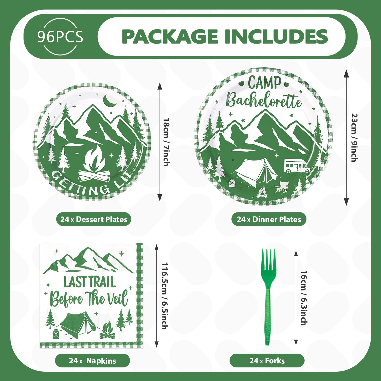 96 Pcs Camp Bachelorette Party Plates and Napkins - Grencian