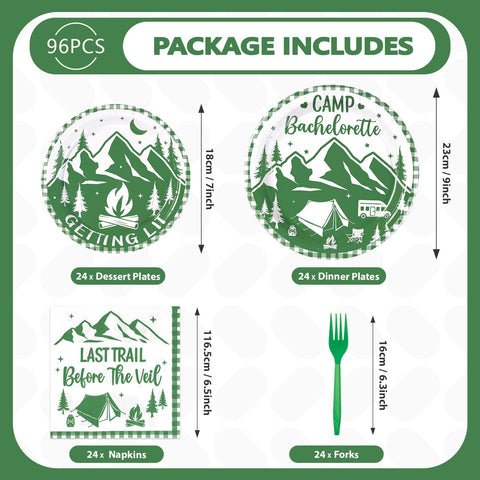 96 Pcs Camp Bachelorette Party Plates and Napkins - Grencian