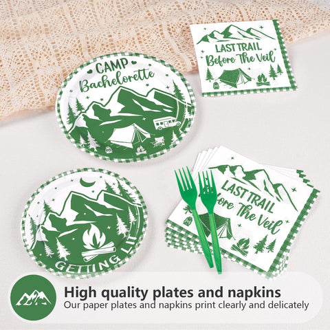 96 Pcs Camp Bachelorette Party Plates and Napkins - Grencian
