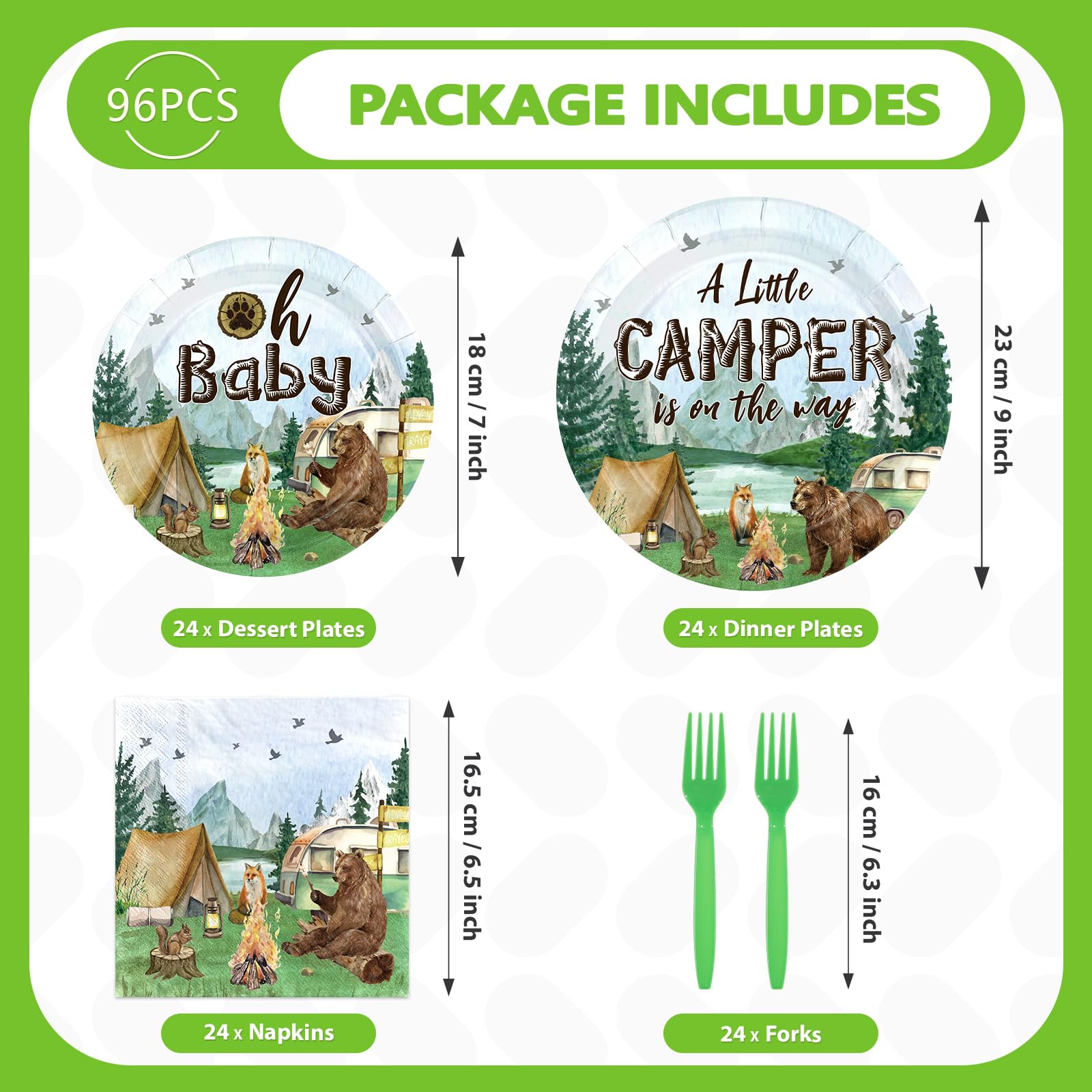 96 Pcs Camping Baby Shower Party Plates and Napkins - Grencian