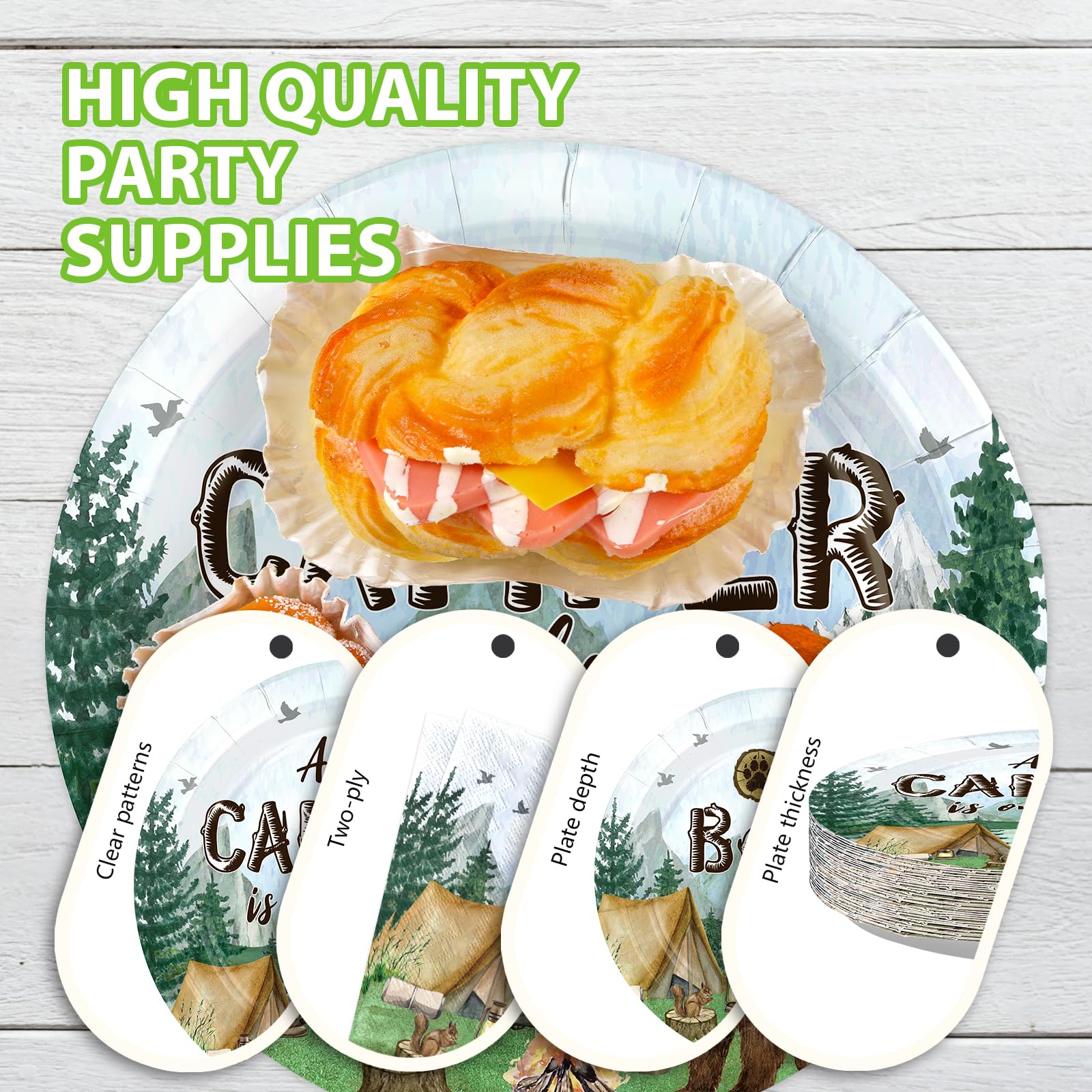 96 Pcs Camping Baby Shower Party Plates and Napkins - Grencian