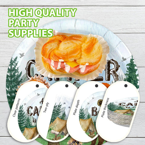 96 Pcs Camping Baby Shower Party Plates and Napkins - Grencian