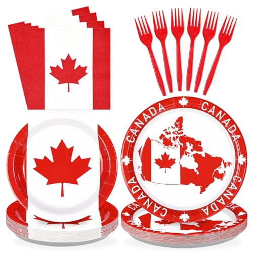 96 Pcs Canada Day Party Plates and Napkins - Grencian