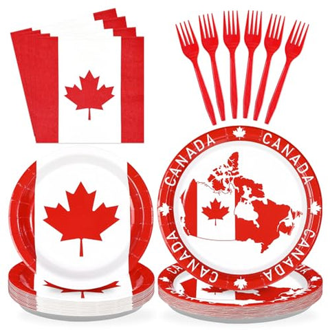 96 Pcs Canada Day Party Plates and Napkins - Grencian