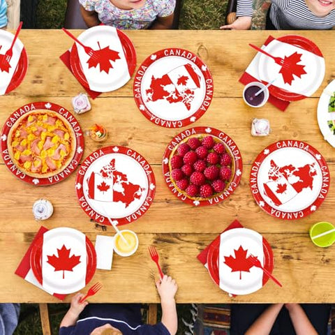 96 Pcs Canada Day Party Plates and Napkins - Grencian