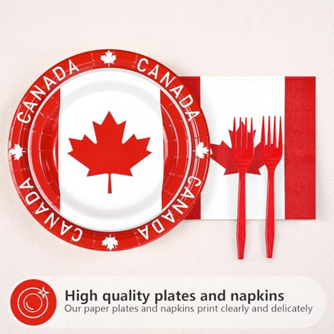 96 Pcs Canada Day Party Plates and Napkins - Grencian