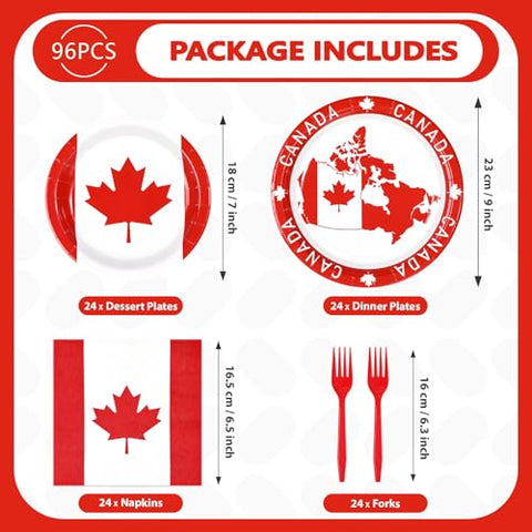 96 Pcs Canada Day Party Plates and Napkins - Grencian