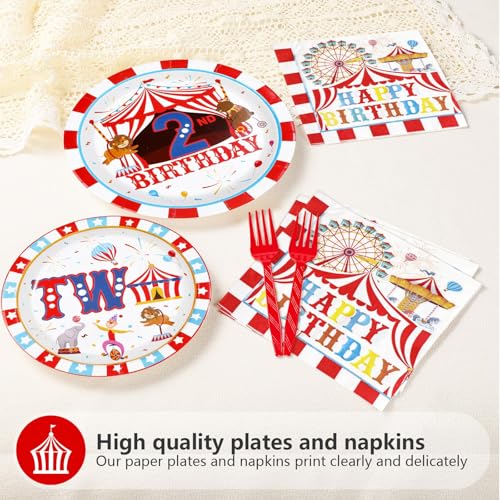 96 Pcs Carnival 2nd Birthday Party Plates and Napkins - Grencian