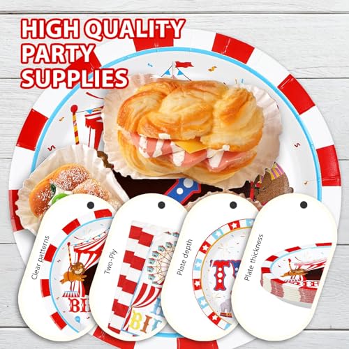 96 Pcs Carnival 2nd Birthday Party Plates and Napkins - Grencian