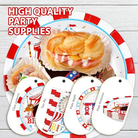 96 Pcs Carnival 2nd Birthday Party Plates and Napkins - Grencian