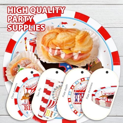 96 Pcs Carnival 3rd Birthday Party Plates and Napkins - Grencian