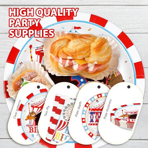 96 Pcs Carnival 3rd Birthday Party Plates and Napkins - Grencian