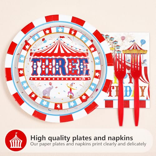 96 Pcs Carnival 3rd Birthday Party Plates and Napkins - Grencian
