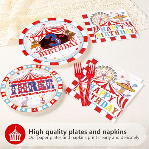 96 Pcs Carnival 3rd Birthday Party Plates and Napkins - Grencian