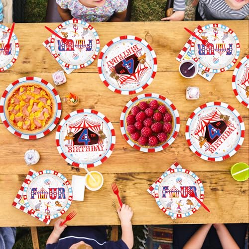 96 Pcs Carnival 4th Birthday Party Plates and Napkins - Grencian