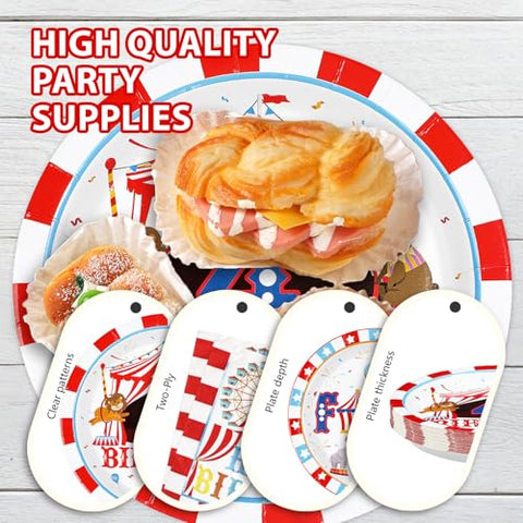 96 Pcs Carnival 4th Birthday Party Plates and Napkins - Grencian
