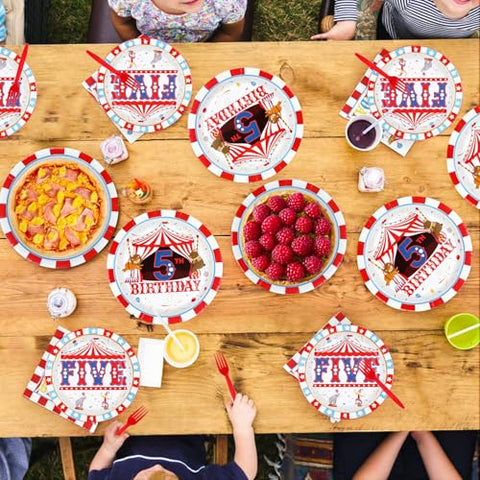 96 Pcs Carnival 5th Birthday Party Plates and Napkins - Grencian