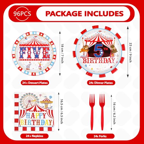 96 Pcs Carnival 5th Birthday Party Plates and Napkins - Grencian